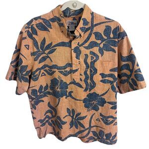 Reyn Spooner Shirt Men Large Orange Hawaiian Aloha Floral Button Up Resortwear